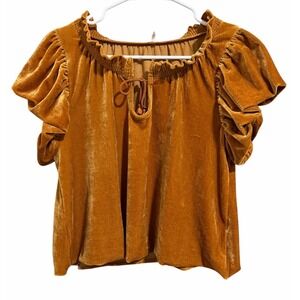 Free People Terese Velvet Top Pumpkin Pie Tie Neck Blouse Women's Size XS